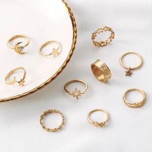 *MISHA* 10-Pc Gold x Rhinestone Star Fashion Ring Set